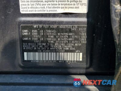Zdjęcie 12 z 12 samochodu: 2012 SUBARU OUTBACK 2.5I PREMIUM VIN:4S4BRCCC8C3253247 - miniatura