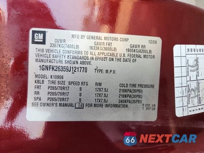 Zdjęcie 13 z 13 samochodu: 2009 CHEVROLET SUBURBAN K1500 LT VIN:1GNFK26359J121770 - miniatura