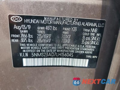 Zdjęcie 13 z 13 samochodu: 2020 HYUNDAI SANTA FE SE VIN:5NMS23AD7LH156045 - miniatura