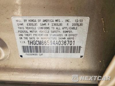Zdjęcie 12 z 12 samochodu: 2004 HONDA ACCORD EX VIN:1HGCM66594A036701 - miniatura