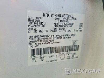 Zdjęcie 13 z 13 samochodu: 2014 FORD EXPLORER LIMITED VIN:1FM5K8F86EGA40685 - miniatura
