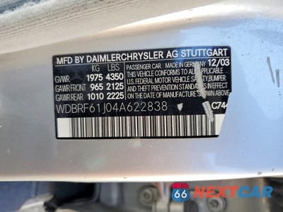 Zdjęcie 12 z 12 samochodu: 2004 MERCEDES-BENZ C 240 VIN:WDBRF61J04A622838 - miniatura