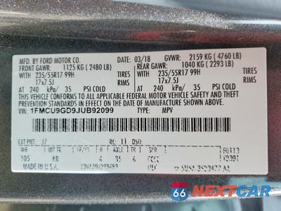 Zdjęcie 13 z 13 samochodu: 2018 FORD ESCAPE SE VIN:1FMCU9GD9JUB92099 - miniatura