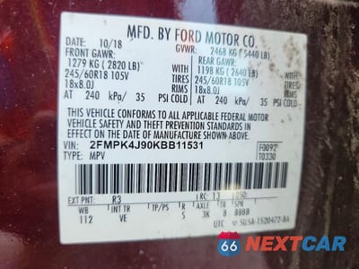 Zdjęcie 13 z 13 samochodu: 2019 FORD EDGE SEL VIN:2FMPK4J90KBB11531 - miniatura