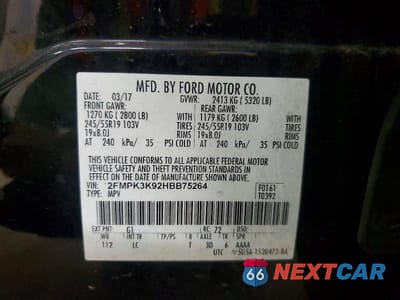 Zdjęcie 13 z 13 samochodu: 2017 FORD EDGE TITANIUM VIN:2FMPK3K92HBB75264 - miniatura