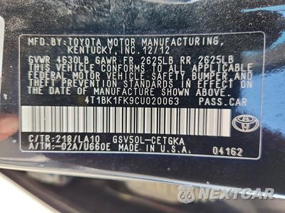 Zdjęcie 13 z 13 samochodu: 2012 TOYOTA CAMRY XLE V6 VIN:4T1BK1FK9CU020063 - miniatura