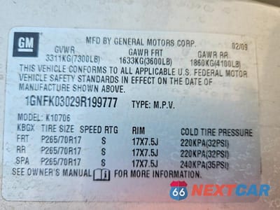 Zdjęcie 14 z 14 samochodu: 2009 CHEVROLET TAHOE SPECIAL VIN:1GNFK03029R199777 - miniatura