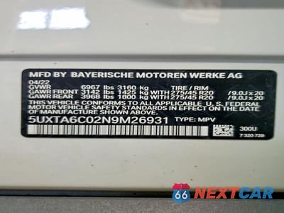 Zdjęcie 13 z 13 samochodu: 2022 BMW X5 XDRIVE45E VIN:5UXTA6C02N9M26931 - miniatura