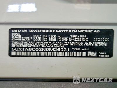 Zdjęcie 13 z 13 samochodu: 2022 BMW X5 XDRIVE45E VIN:5UXTA6C02N9M26931 - miniatura