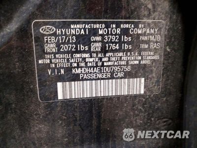 Zdjęcie 13 z 13 samochodu: 2013 HYUNDAI ELANTRA GLS VIN:KMHDH4AE1DU795758 - miniatura