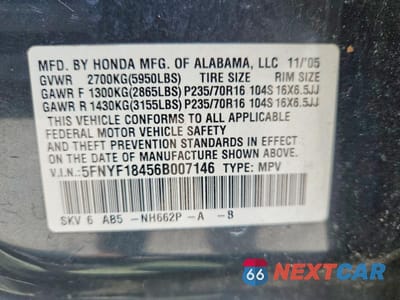 Zdjęcie 13 z 13 samochodu: 2006 HONDA PILOT EX VIN:5FNYF18456B007146 - miniatura