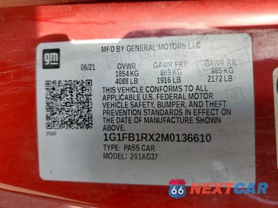 Zdjęcie 13 z 13 samochodu: 2021 CHEVROLET CAMARO LS VIN:1G1FB1RX2M0136610 - miniatura