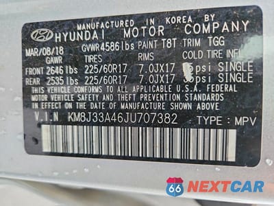 Zdjęcie 13 z 13 samochodu: 2018 HYUNDAI TUCSON SEL VIN:KM8J33A46JU707382 - miniatura