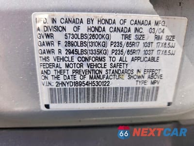 Zdjęcie 13 z 13 samochodu: 2004 ACURA MDX TOURING VIN:2HNYD18954H530122 - miniatura