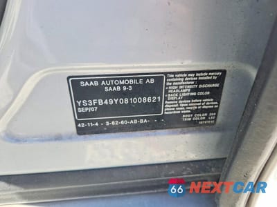 Zdjęcie 12 z 12 samochodu: 2008 SAAB 9-3 2.0T VIN:YS3FB49Y081008621 - miniatura