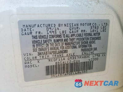 Zdjęcie 12 z 12 samochodu: 2014 NISSAN SENTRA S VIN:3N1AB7AP0EL686380 - miniatura