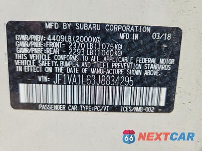 Zdjęcie 12 z 12 samochodu: 2018 SUBARU WRX LIMITED VIN:JF1VA1L63J8834295 - miniatura