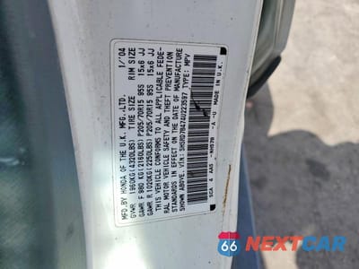 Zdjęcie 12 z 12 samochodu: 2004 HONDA CR-V LX VIN:SHSRD78474U223597 - miniatura