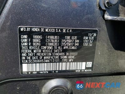 Zdjęcie 13 z 13 samochodu: 2021 HONDA HR-V EX VIN:3CZRU6H53MM713101 - miniatura