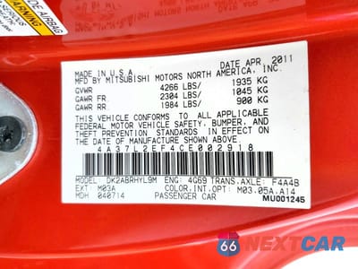 Zdjęcie 13 z 13 samochodu: 2012 MITSUBISHI ECLIPSE SPYDER GS VIN:4A37L2EF4CE002918 - miniatura