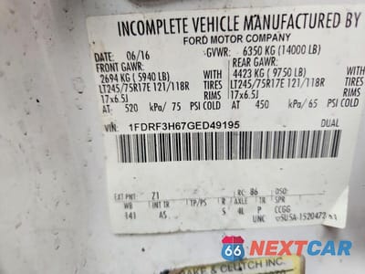 Zdjęcie 12 z 12 samochodu: 2016 FORD F350 SUPER DUTY VIN:1FDRF3H67GED49195 - miniatura