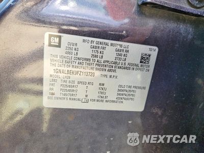Zdjęcie 12 z 12 samochodu: 2015 CHEVROLET EQUINOX LT VIN:1GNALBEK9FZ113720 - miniatura