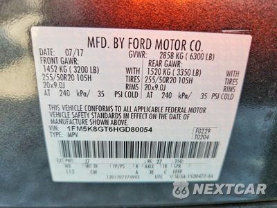 Zdjęcie 14 z 14 samochodu: 2017 FORD EXPLORER SPORT VIN:1FM5K8GT6HGD80054 - miniatura