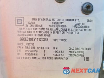 Zdjęcie 12 z 12 samochodu: 2001 CHEVROLET SILVERADO C1500 VIN:2GCEC19T211120338 - miniatura