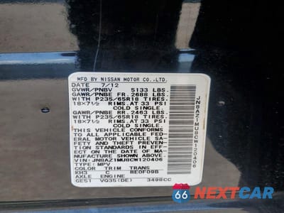 Zdjęcie 13 z 13 samochodu: 2012 NISSAN MURANO S VIN:JN8AZ1MU8CW120406 - miniatura