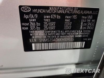 Zdjęcie 13 z 13 samochodu: 2019 HYUNDAI SANTA FE SE VIN:5NMS23AD6KH109555 - miniatura