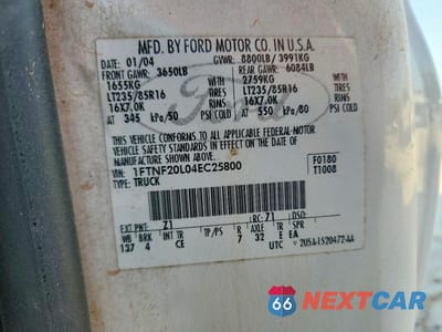 Zdjęcie 12 z 12 samochodu: 2004 FORD F250 SUPER DUTY VIN:1FTNF20L04EC25800 - miniatura