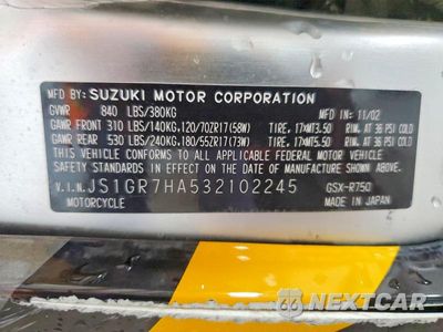 Zdjęcie 10 z 10 samochodu: 2003 SUZUKI GSX-R750 VIN:JS1GR7HA532102245 - miniatura