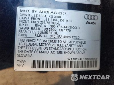 Zdjęcie 13 z 13 samochodu: 2007 AUDI Q7 3.6 QUATTRO PREMIUM VIN:WA1BY74L37D089252 - miniatura