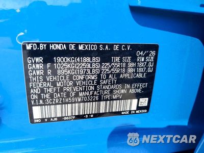 Zdjęcie 13 z 13 samochodu: 2027 HONDA HR-V SPORT VIN:3CZRZ1H59VM703226 - miniatura