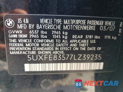 Zdjęcie 12 z 12 samochodu: 2007 BMW X5 4.8I VIN:5UXFE83577LZ39235 - miniatura