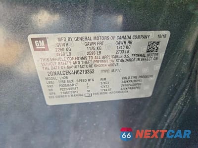 Zdjęcie 13 z 13 samochodu: 2017 CHEVROLET EQUINOX LT VIN:2GNALCEK4H6219352 - miniatura