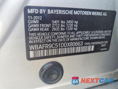 Zdjęcie 12 z 12 samochodu: 2013 BMW 550 I VIN:WBAFR9C51DDX80663 - miniatura