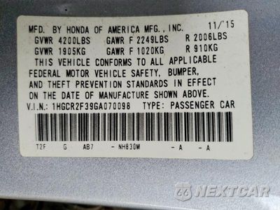 Zdjęcie 13 z 13 samochodu: 2016 HONDA ACCORD LX VIN:1HGCR2F39GA070098 - miniatura