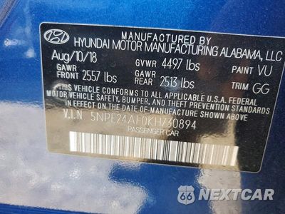 Zdjęcie 12 z 12 samochodu: 2019 HYUNDAI SONATA SE VIN:5NPE24AF0KH730894 - miniatura