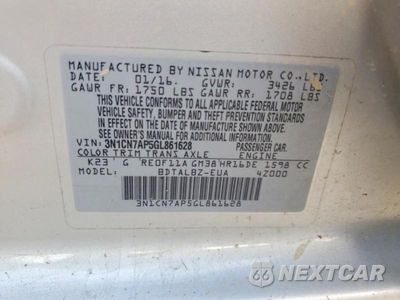 Zdjęcie 12 z 12 samochodu: 2016 NISSAN VERSA 1.6 SV VIN:3N1CN7AP5GL861628 - miniatura