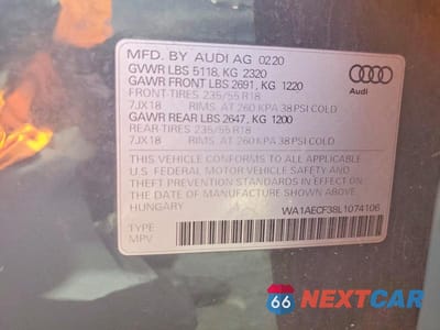Zdjęcie 12 z 12 samochodu: 2020 AUDI Q3 PREMIUM VIN:WA1AECF38L1074106 - miniatura