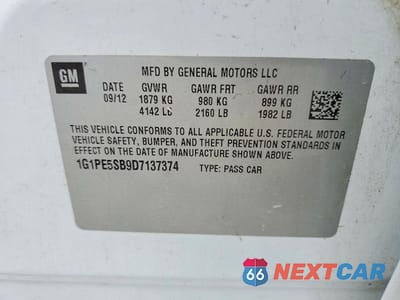 Zdjęcie 13 z 13 samochodu: 2013 CHEVROLET CRUZE LT VIN:1G1PE5SB9D7137374 - miniatura