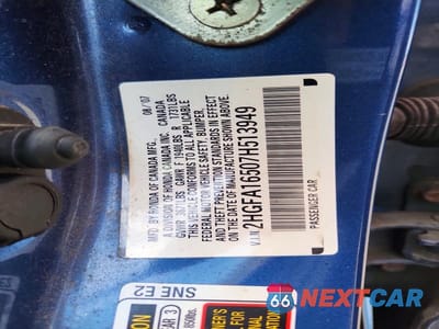 Zdjęcie 12 z 12 samochodu: 2007 HONDA CIVIC LX VIN:2HGFA16507H513949 - miniatura