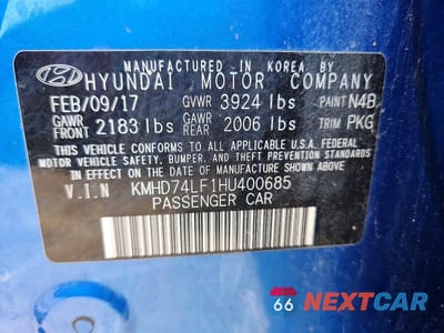 Zdjęcie 12 z 12 samochodu: 2017 HYUNDAI ELANTRA SE VIN:KMHD74LF1HU400685 - miniatura
