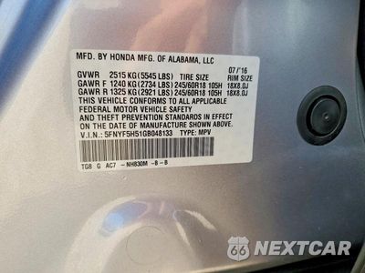 Zdjęcie 13 z 13 samochodu: 2016 HONDA PILOT EXL VIN:5FNYF5H51GB048133 - miniatura