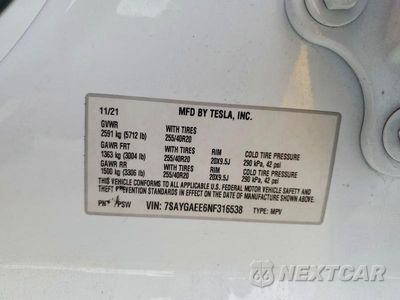 Zdjęcie 12 z 12 samochodu: 2022 TESLA MODEL Y VIN:7SAYGAEE6NF316538 - miniatura