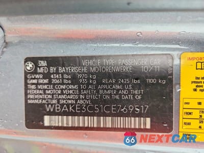 Zdjęcie 12 z 12 samochodu: 2012 BMW 328 I VIN:WBAKE3C51CE769517 - miniatura