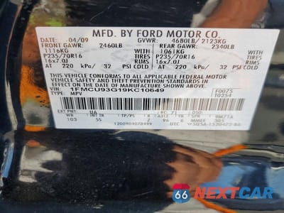 Zdjęcie 14 z 14 samochodu: 2009 FORD ESCAPE XLT VIN:1FMCU93G19KC10649 - miniatura