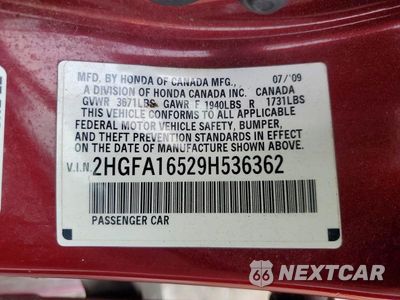 Zdjęcie 12 z 12 samochodu: 2009 HONDA CIVIC LX VIN:2HGFA16529H536362 - miniatura