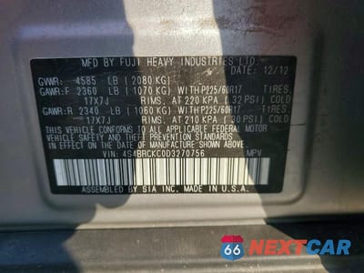 Zdjęcie 12 z 12 samochodu: 2013 SUBARU OUTBACK 2.5I LIMITED VIN:4S4BRCKC0D3270756 - miniatura